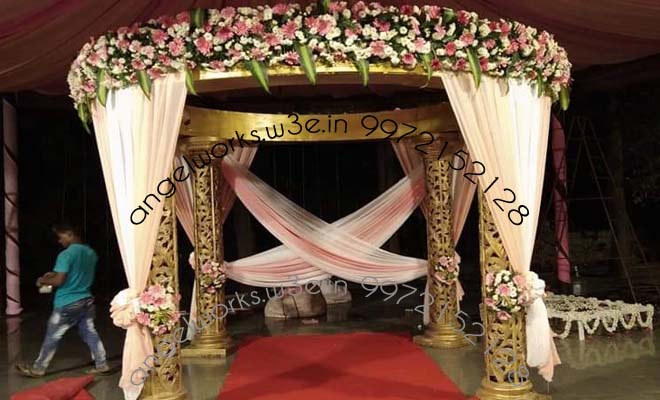 wedding mandap decorators in bangalore with four jaali pillars and round top
