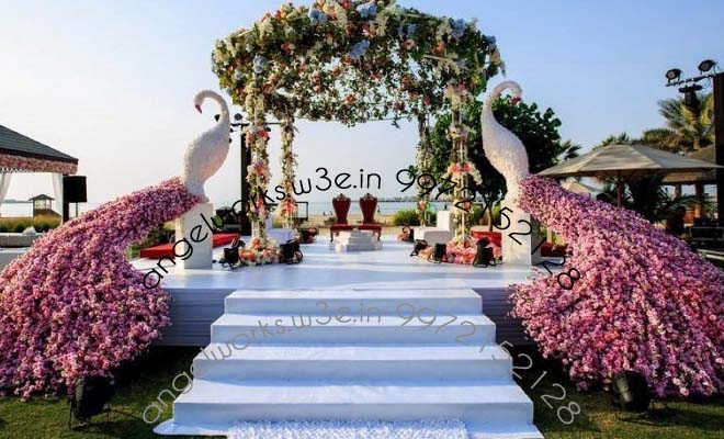 theme mandap decorators in bangalore with peacock theme outdoor