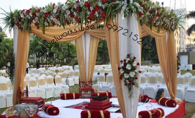 mandap decoration premium four poles flowers all sides