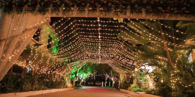 beautiful mirchi lighting decoration at a south bangalore wedding venue